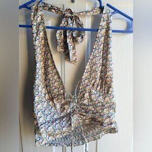 Cotton Candy Mint Multi-Color Retro Print Top